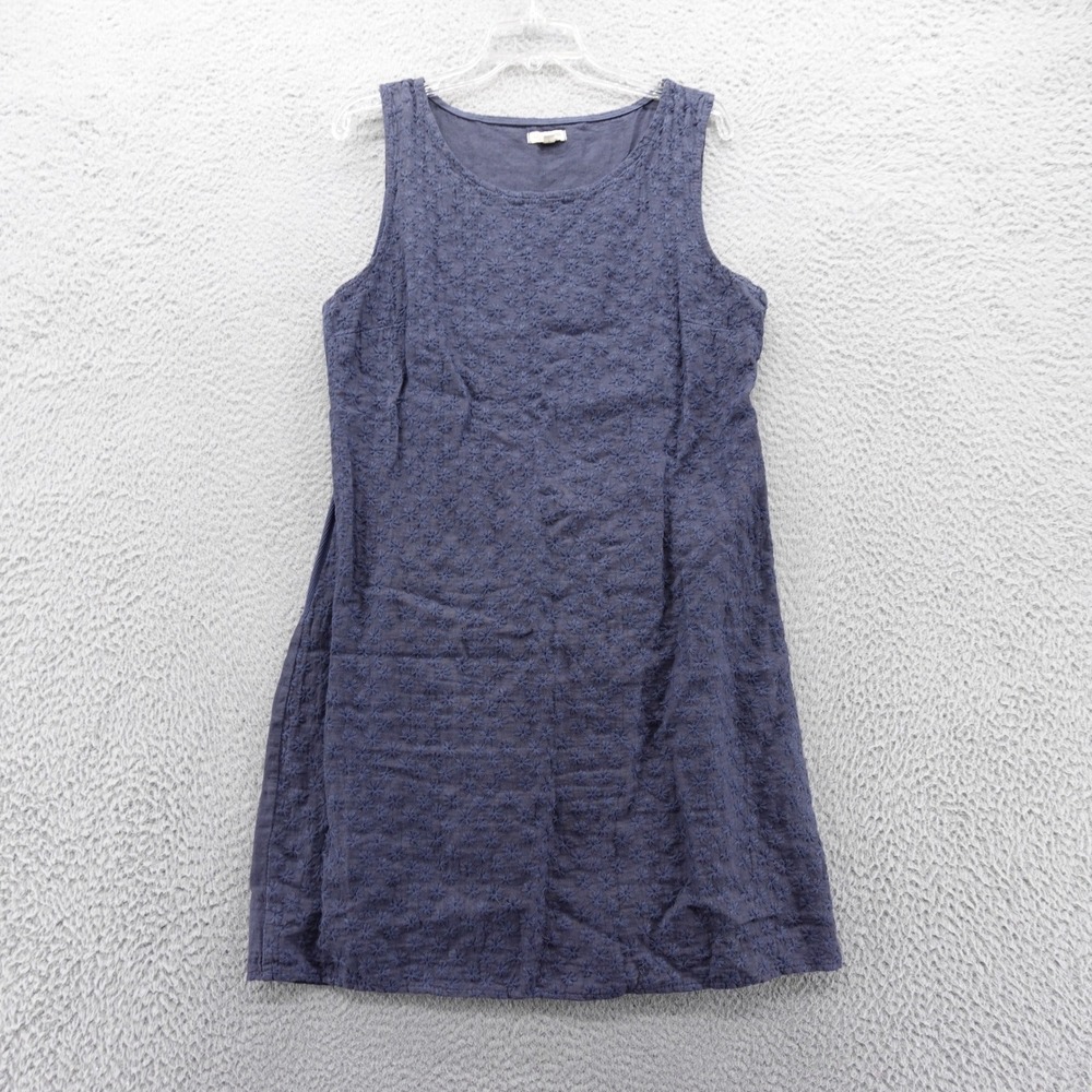 Lina Tomei Linen Sheath Dress Large Blue Womens Sleeveless‎ Beach Coastal Italy*
